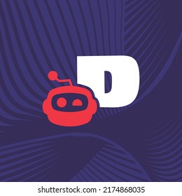 Robot logo design vector template illustration with alphabet D