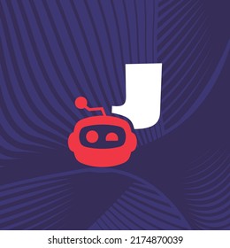 Robot logo design vector template illustration with alphabet J