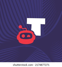 Robot logo design vector template illustration with alphabet T