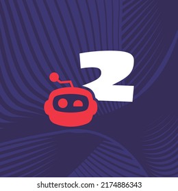 Robot logo design vector template illustration with Number 2