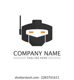 Diseño del logotipo de robot y del vector de iconos