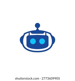 Robot logo template blue design, Robot head with blue eyes and antenna