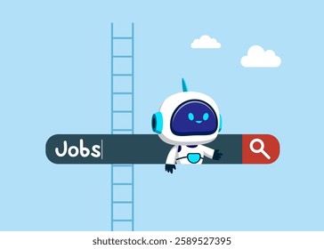 Robot looking for new job, for vacancy or work position. Flat vector illustration
