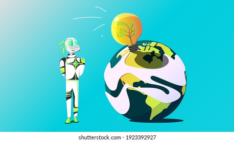 El robot ve la bombilla como una idea para enverdecer el planeta.