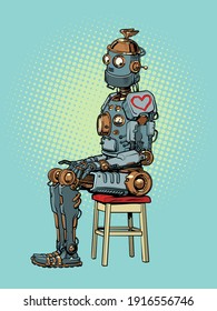 A robot in love. heart on valentines day. Pop art retro vector illustration vintage kitsch 50s 60s style