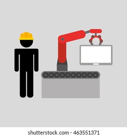 robot machine in house and truck icon, vector illustration