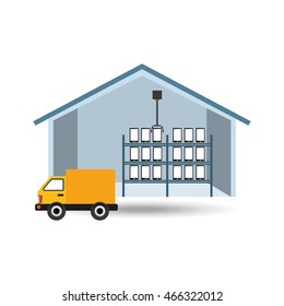 robot machine in house and truck icon, vector illustration