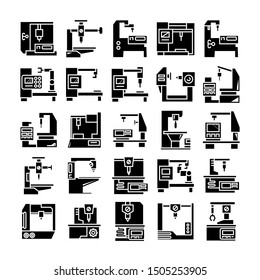 robot machine in manufacturing process icons set