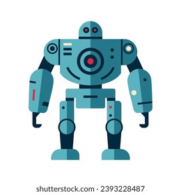 Máquina robótica tecnología ciborg metálico en estilo plano. Personaje futurista de mascota humanoide. Robótica científica, carácter amigable con Android, ilustración de vector de tecnología robótica