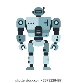 Máquina robótica tecnología ciborg metálico en estilo plano. Personaje futurista de mascota humanoide. Robótica científica, carácter amigable con Android, ilustración de vector de tecnología robótica