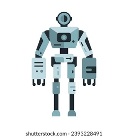 Máquina robótica tecnología ciborg metálico en estilo plano. Personaje futurista de mascota humanoide. Robótica científica, carácter amigable con Android, ilustración de vector de tecnología robótica