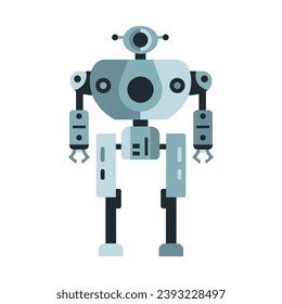 Máquina robótica tecnología ciborg metálico en estilo plano. Personaje futurista de mascota humanoide. Robótica científica, carácter amigable con Android, ilustración de vector de tecnología robótica