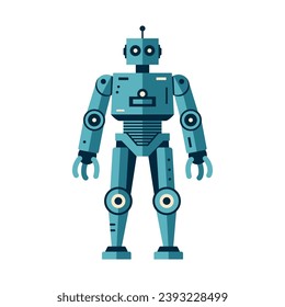 Máquina robótica tecnología ciborg metálico en estilo plano. Personaje futurista de mascota humanoide. Robótica científica, carácter amigable con Android, ilustración de vector de tecnología robótica