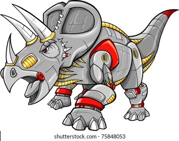 Robot Machine Triceratops Dinosaur Vector Illustration