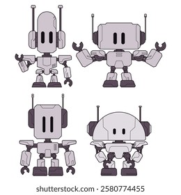 Robot machinery technology futuristic innovation character robotic artificial intelligent cyborg humanoid modern element pose collection icon design set