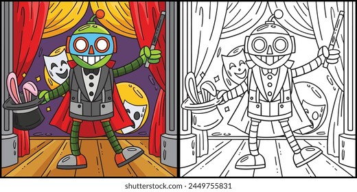 Robot Magician Coloring Page Colored Illustration