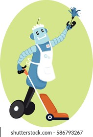 Robot Maid Doing House Cleaning, EPS 8 Vector Illustration