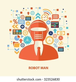 Robot man concept design on old background,clean vector