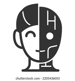 Robot man, half human, half robot - icon, illustration on white background, glyph style