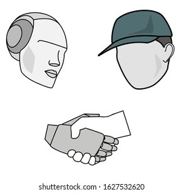 Robot and man shake hands. concept of collaboration between robot and human. vector illustration.