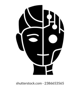 Robot man solid icon, Robotization concept, Neuro Interface sign on white background, Digital bionic cyborg face icon in glyph style for mobile concept and web design. Vector graphics