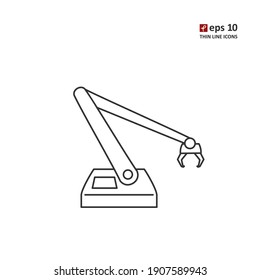 Robot manipulator, robotic arm - vector thin line icon on white background. Symbol for web, infographics, print design and mobile UX UI kit. Vector illustration, EPS10.