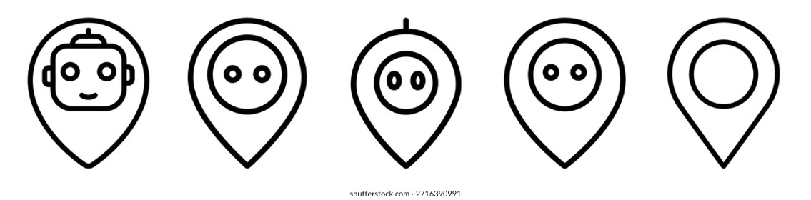 robot map pin line art icon set. ai and robotics outline icons collection.