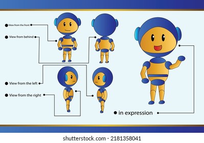 robot mascot for a brand or logo can be seen from various sides