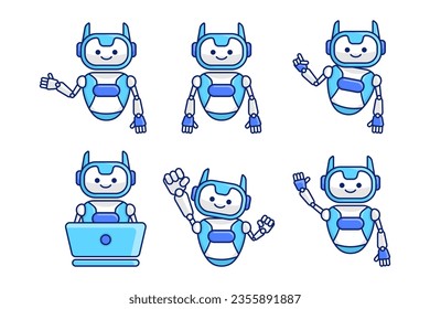 Robot mascot character vector illustration. Robot cartoon pose set design