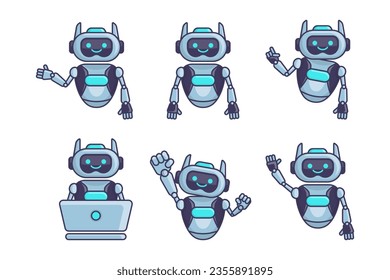 Robot mascot character vector illustration. Robot cartoon pose set design