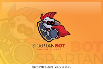 Robot mascot logo formed with a spartan symbol