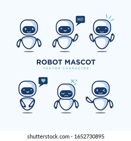 Robot mascot set in different . Robot character, vector character collection