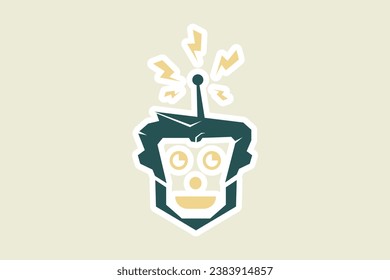 Robot Mascot Sticker vector logo design. Futurist technology vector design. Cartoon sticker vector illustration.