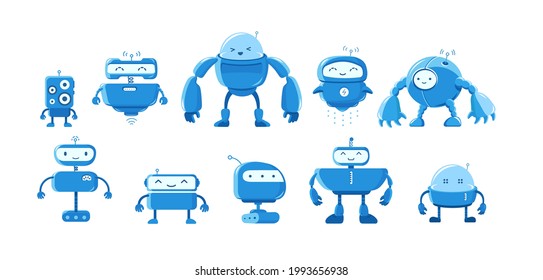 Robot mascot variety set. Different types for all tasks. Smart character. Cartoon vector flat.