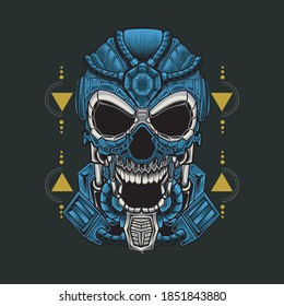 Robot Mask Skull Sacred Geometric. Perfect for T-shirt design, sticker design, tattoo design, etc.