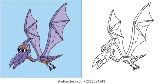 Robot Mecha Pteranodon Dinosaurios coloreando libro para niños 2D al estilo de dibujos animados