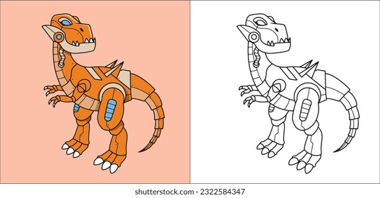 Robot Mecha T-Rex or Tyrannosaurus rex Dinosaurs Coloring Book for Kids 2D Cartoon Style