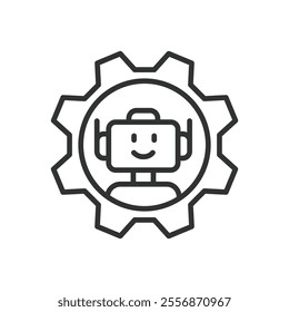 Robot mechanic, icon in line design. Robot, mechanic, engineering, repair, machinery, tools, technology on white background vector. Robot mechanic, editable stroke icon