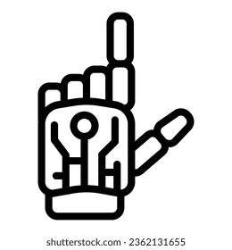 Icono de línea de brazo mecánico robótica, concepto de robotización, signo de mano robótica en fondo blanco, icono de mano robótica en forma de contorno para concepto móvil y diseño web. Gráficos vectoriales