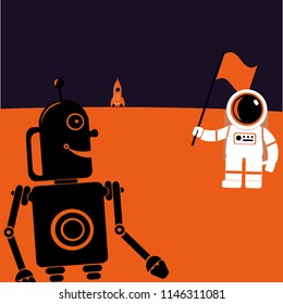 Robot met spaceman on red planet