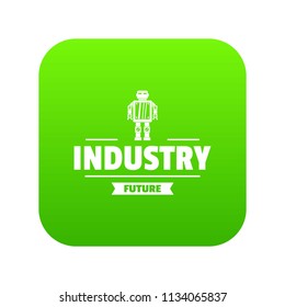 Robot metal icon green vector isolated on white background