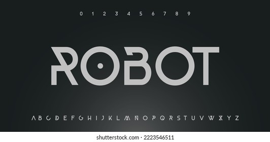 ROBOT Modern abstract digital alphabet font. Logo creative font, type, technology, movie, digital, music, movie. Font and illustration in vector format.