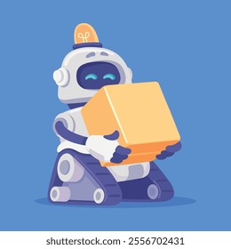 Robot and Modern Electronic Humanoid Machine Carry Cardboard Box Vector Illustration