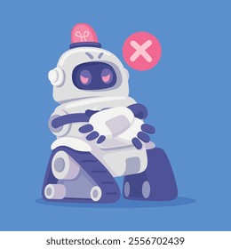 Robot and Modern Electronic Humanoid Machine Feel Grumpy Vector Illustration