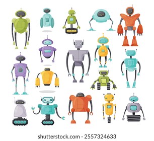 Robot and Modern Electronic Humanoid Machine Vector Set