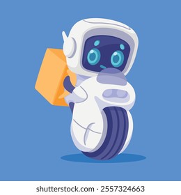 Robot and Modern Electronic Humanoid Machine Carry Cardboard Box Vector Illustration
