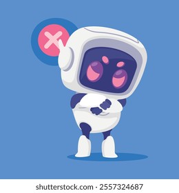 Robot and Modern Electronic Humanoid Machine with Grumpy Face Frown Vector Illustration