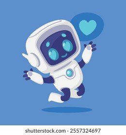 Robot and Modern Electronic Humanoid Machine Jump Feel Love Vector Illustration
