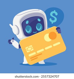 Robot and Modern Electronic Humanoid Machine with Plastic Card Vector Illustration