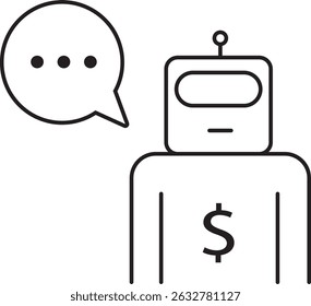 Ícone do robô consultor de dinheiro. Sinal de assistente de IA.